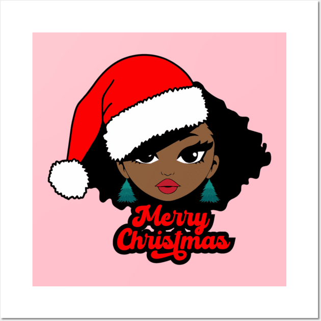 Merry Christmas Santa Hat, Black Girl Christmas Magic Wall Art by UrbanLifeApparel